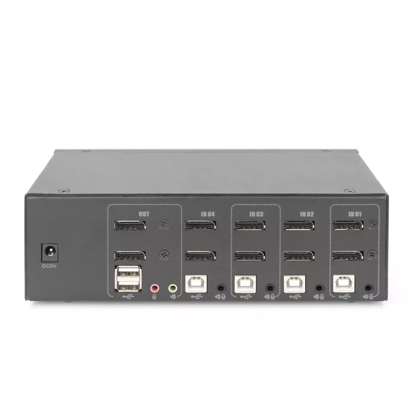 DIGITUS KVM-kytkin, 4 porttia, kaksoisnäyttö, 4K, DisplayPort®