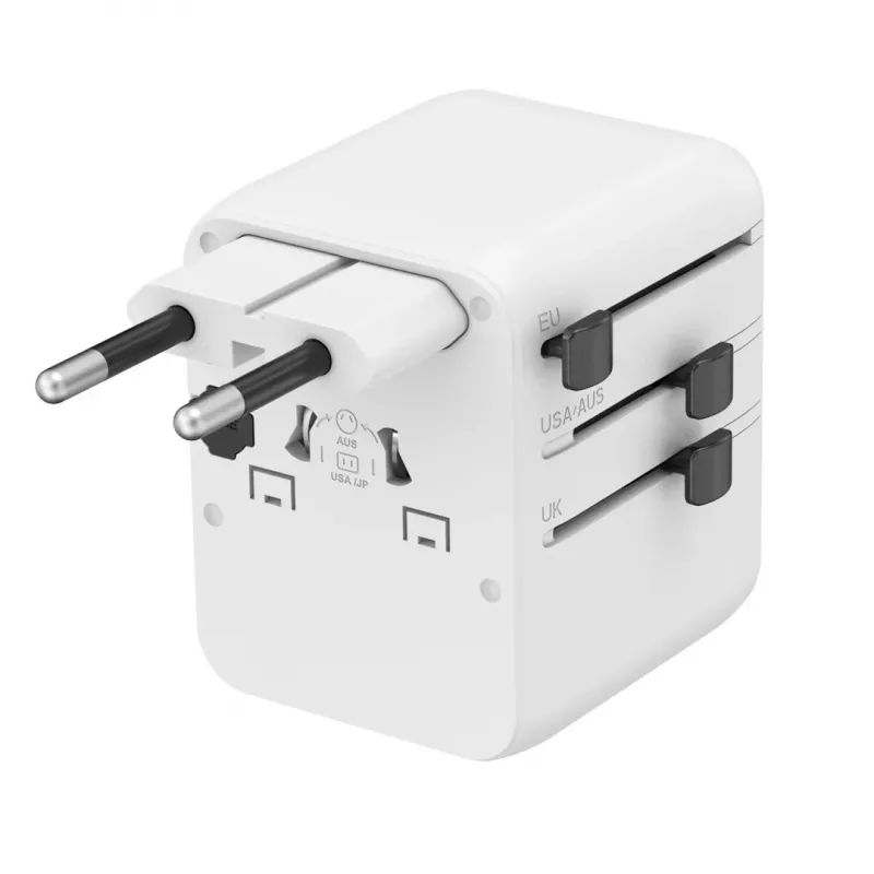 Matkavirtalähde GEMBIRD TPA-1A2C20-01-W — 20 W, USB-A (18 W) + 2× USB-C (20 W), pistoke tyyppi E, valkoinen