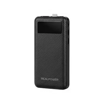 Powerbank RealPower PB-10000 Plus 10 000 mAh 20 W 2×USB-A 1×USB-C musta