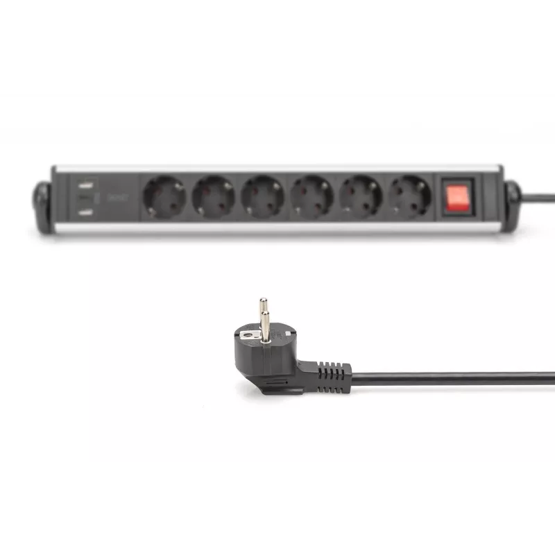 Digitus 6-osainen toimistopistorasia, jossa 3x USB-liitäntää, 1,5 m kaapeli