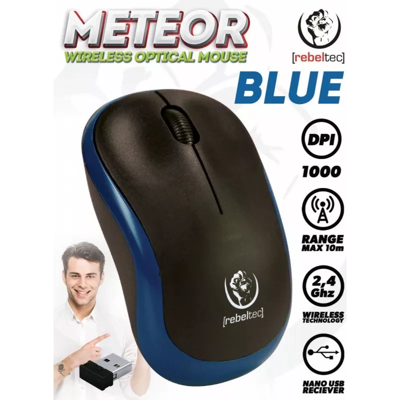 Langaton optinen hiiri Rebeltec METEOR sininen RBLMYS00048 USB