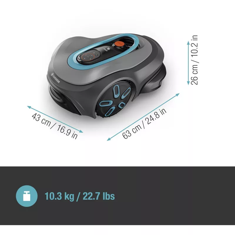 GARDENA smart SILENO max -robottiruohonleikkuri — 1500 m², 16 cm leikkuuleveys, akku, LONA-navigointi, harmaa