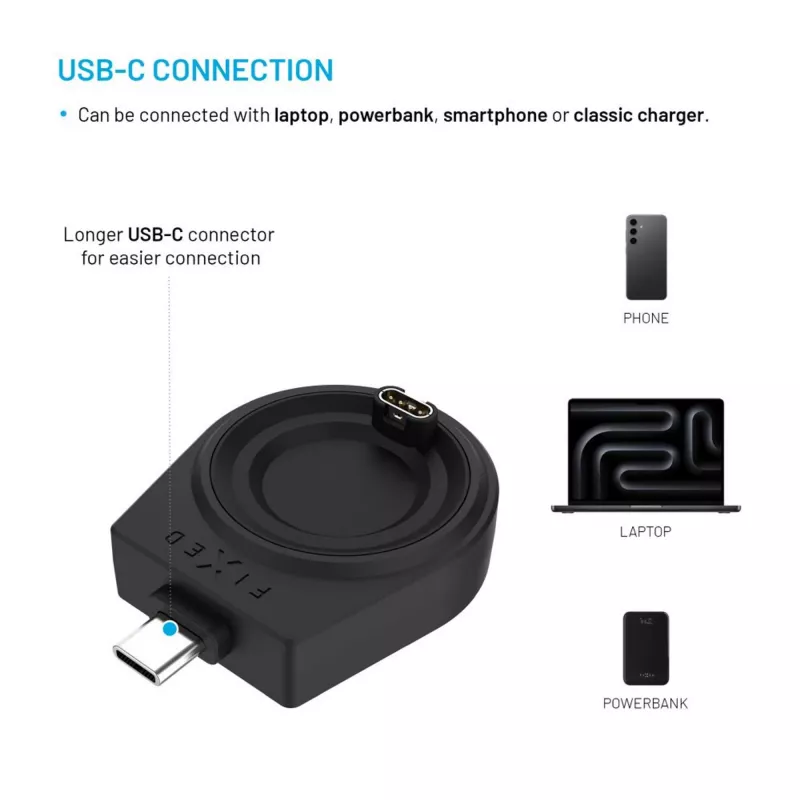 USB-C-latausadapteri FIXED Garmin Fenix/Epix/Venu/Vívoactive – yhteensopivat mallit lueteltu