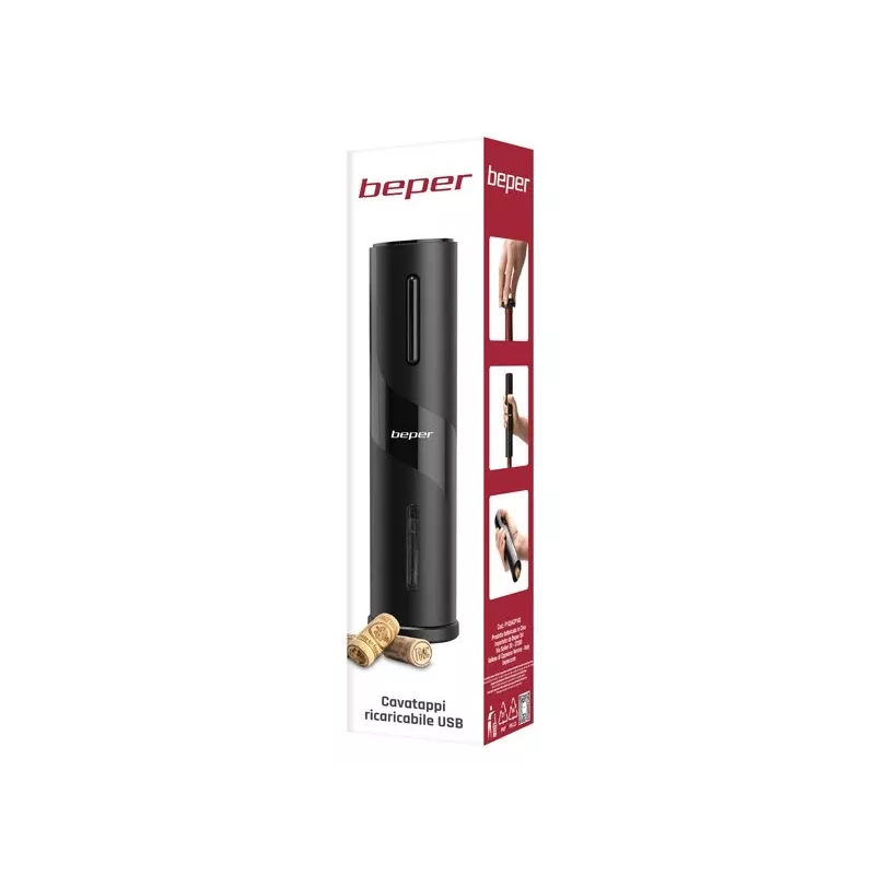 Beper P102ACP100 ladattava sähkökorkkiruuvi, USB, musta