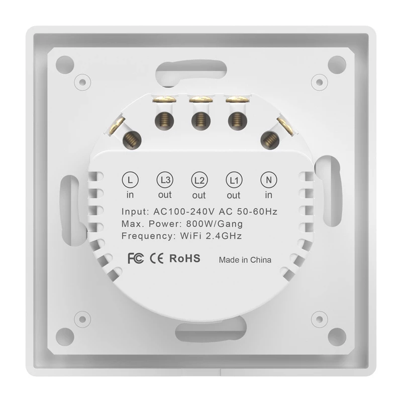 Avatto TS20-EU-W3 WiFi-kosketusvalokatkaisin, 3-kanavainen, AC 100-240V, 10 A, Tuya/Smart Life