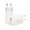 Kaksois-USB-pistorasiasovitin 65W, 2xUSB-C, valkoinen