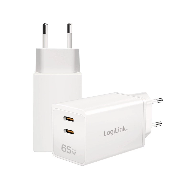 Kaksois-USB-pistorasiasovitin 65W, 2xUSB-C, valkoinen