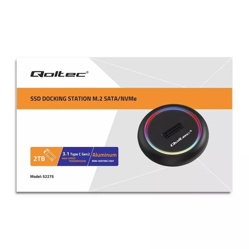 M.2 SSD-telakka QOLTEC 52275 SATA- ja NVMe-asemille, USB-liitäntä