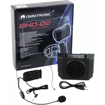 Vyölaitevahvistin Omnitronic BHD-02 20 W teho kompakti kannettava vahvistin kannettaviin äänisovelluksiin