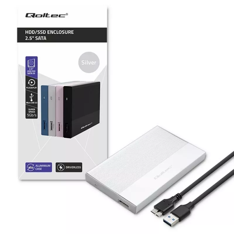 Kotelo 2,5 tuuman SATA-SSD/HDD:lle QOLTEC 52278 USB 3.0, tukee jopa 2 TB