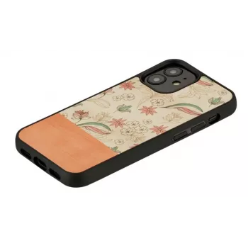 Man and Wood -suojakotelo iPhone 12 mini — pinkki kukka mustalla