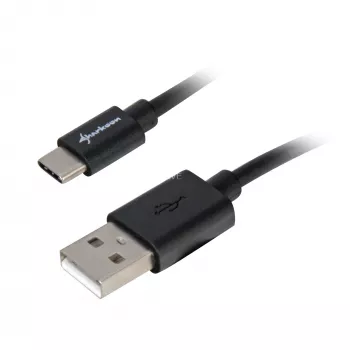 USB 2.0 A - USB-C -kaapeliadapteri Sharkoon 0,5 m, musta