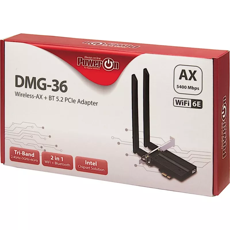 Sisäinen WLAN-Bluetooth-kortti Inter-Tech DMG-36 5400 Mbit/s Wi-Fi 6