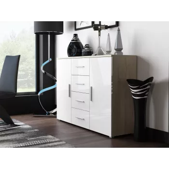 Cama olohuoneen sideboard UNI Sonoma-tammi/valkoinen kiiltävä