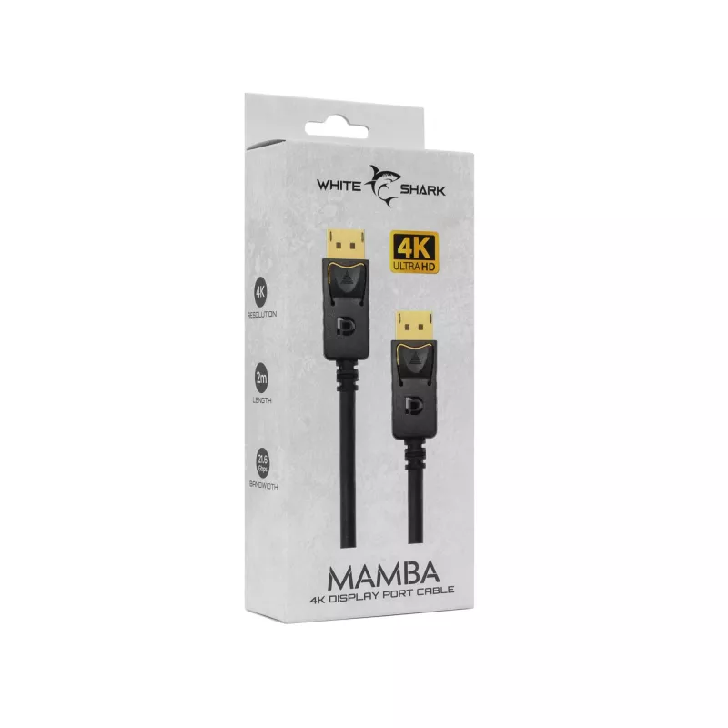 DisplayPort-kaapeli White Shark MAMBA 2m – 4K 60Hz, yhteensopiva 2.0:n kanssa