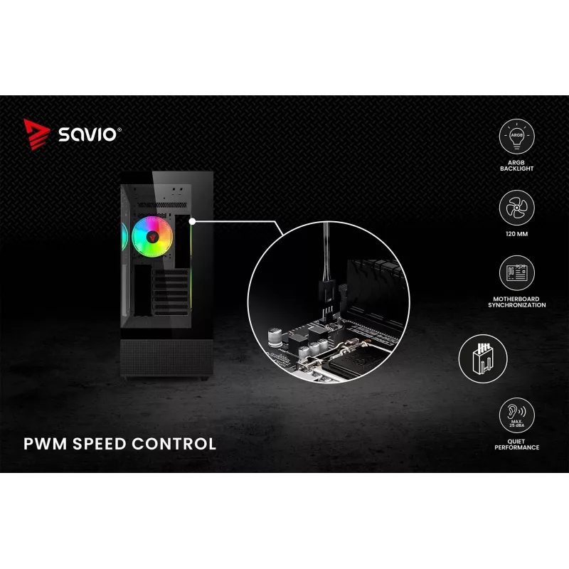 SAVIO Blast 120mm ARGB PWM kotelotuuletin - musta