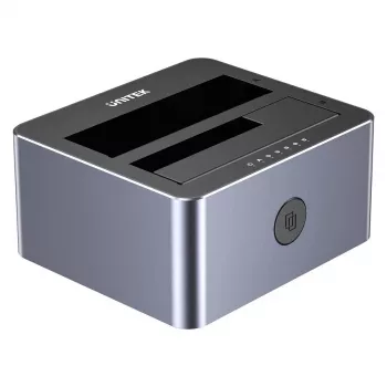 Telakointiasema Unitek 51642 2,5 tuuman/3,5 tuuman SATA-levyille, USB-C 10 Gbit/s, 2 paikkaa, alumiini