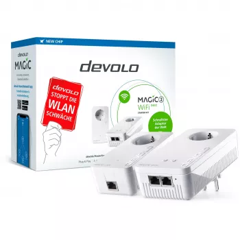 devolo Magic 2 WiFi next Powerline-aloituspakkaus 1x devolo Magic 2 WiFi next -sovitin, 1x devolo Magic 2 LAN -sovitin