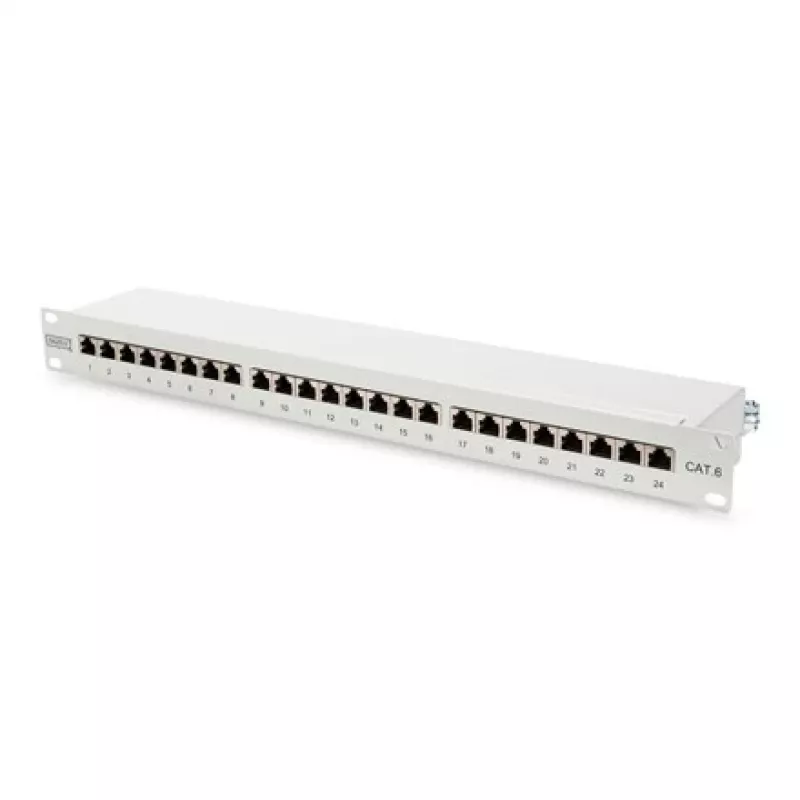 DIGITUS DN-91624S 24-porttinen Cat6 suojattu katkaisupaneeli, 1U 19 tuumaa, harmaa