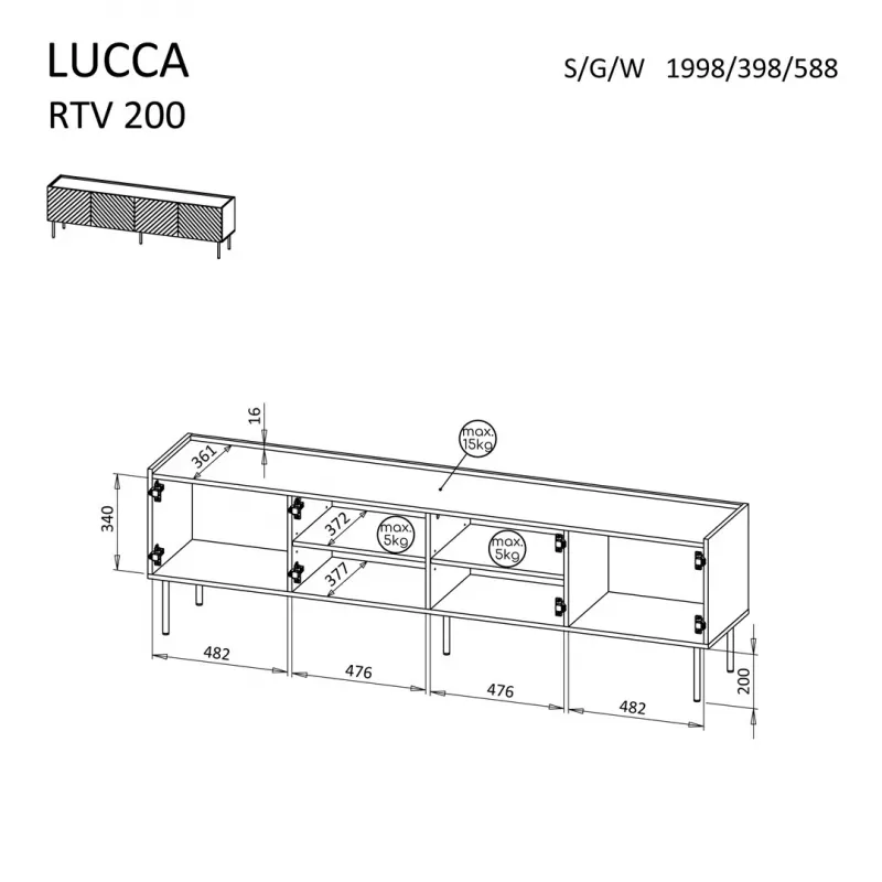 Cama LUCCA 4D TV-taso 200x40x59 musta