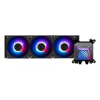All-in-One-nestekkühler MSI MAG Coreliquid A15 360 — 3x 120 mm tuuletin, jäähdytin 394 x 120 x 27 mm, pumppu 5V, RGB, tukee LGA 1851