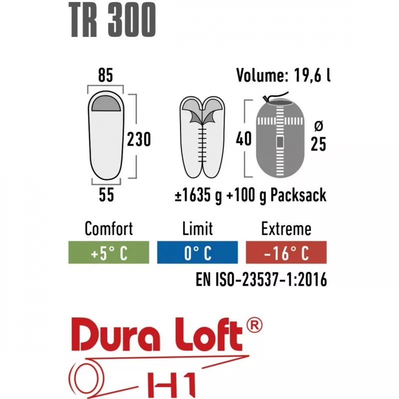 makuupussi TR 300 (tummanpunainen/harmaa)