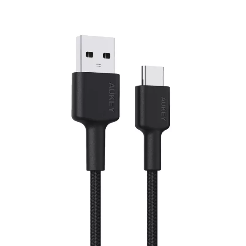 AUKEY CB-CD30 USB-A–USB-C-kaapeli 0,9 m, nailonpunos, 60W PD, 3A, musta