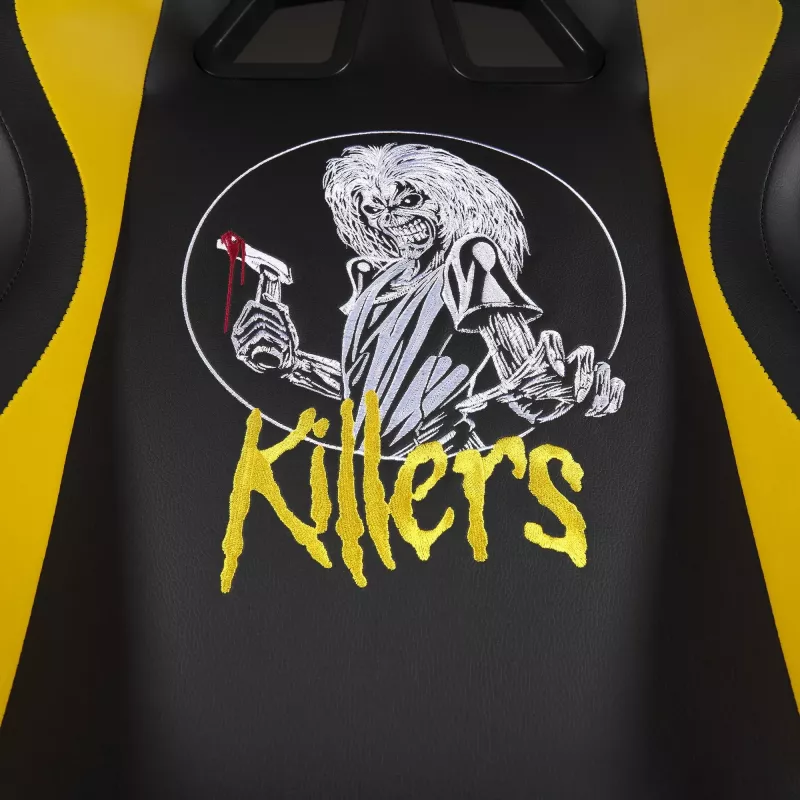 Subsonic SA5609-IM1 Pro Iron Maiden Killers pelituoli, 3D-käsinojat, tekonahka, kallistus 90°–135°, 120 kg, musta keltaisella kirjonnalla