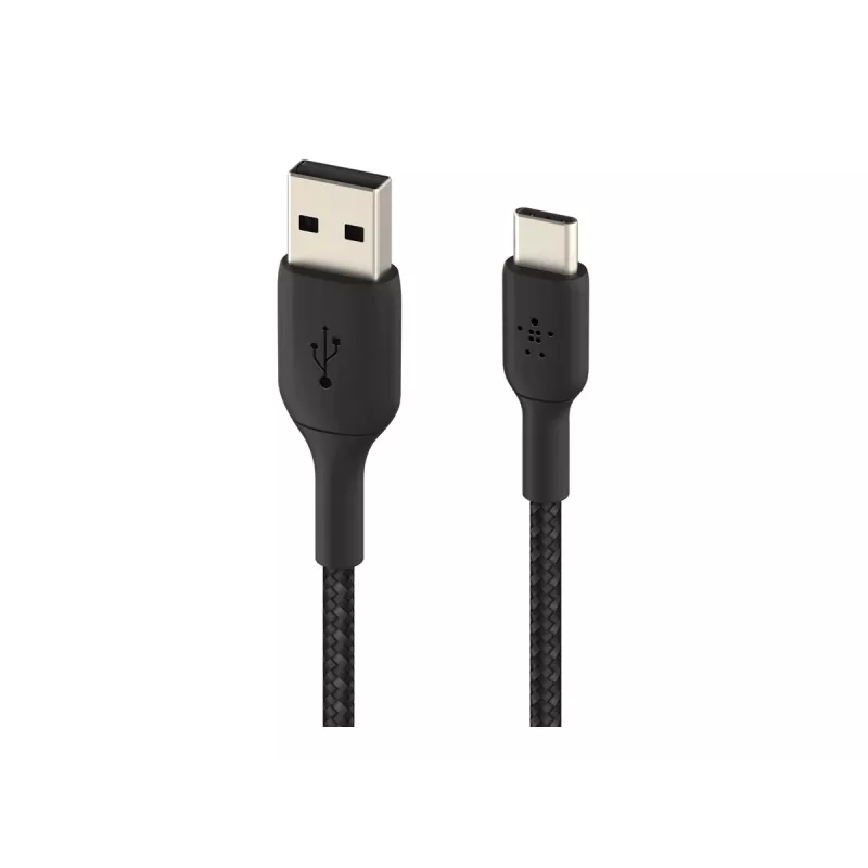 Punottu USB-C - USB-A -kaapeli 3 m musta