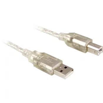 Delock 82057 USB 2.0 -kaapeli A-tyypin uros – B-tyypin uros, 0,5 m, läpinäkyvä