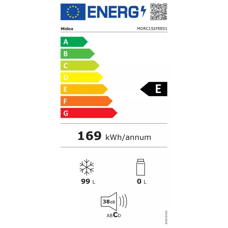 Pakastin Midea MDRC152FEE01, 99 L, energialuokka E, 85 cm korkeus, vapaasti seisova, valkoinen