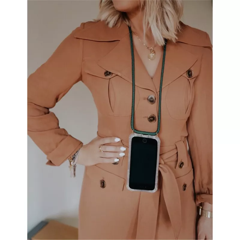 Puhelimen kaulaketjukotelo Lookabe iPhone X / Xs — kulta vihreällä nauhalla
