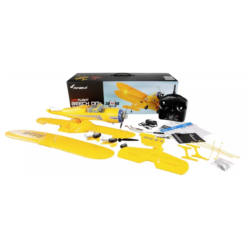 RC-lentokone Amewi AMXFlight Beech D17s 3D/6G RTF — keltainen, lentovalmiiksi koottu malli
