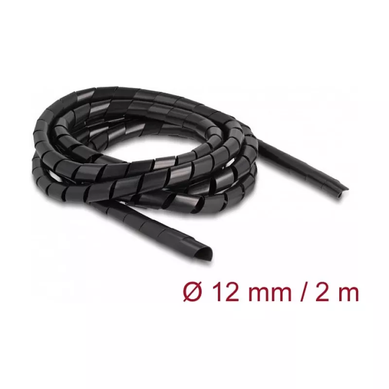 DeLOCK spiraalisukka joustava 2 m x 12 mm musta polyeteeni