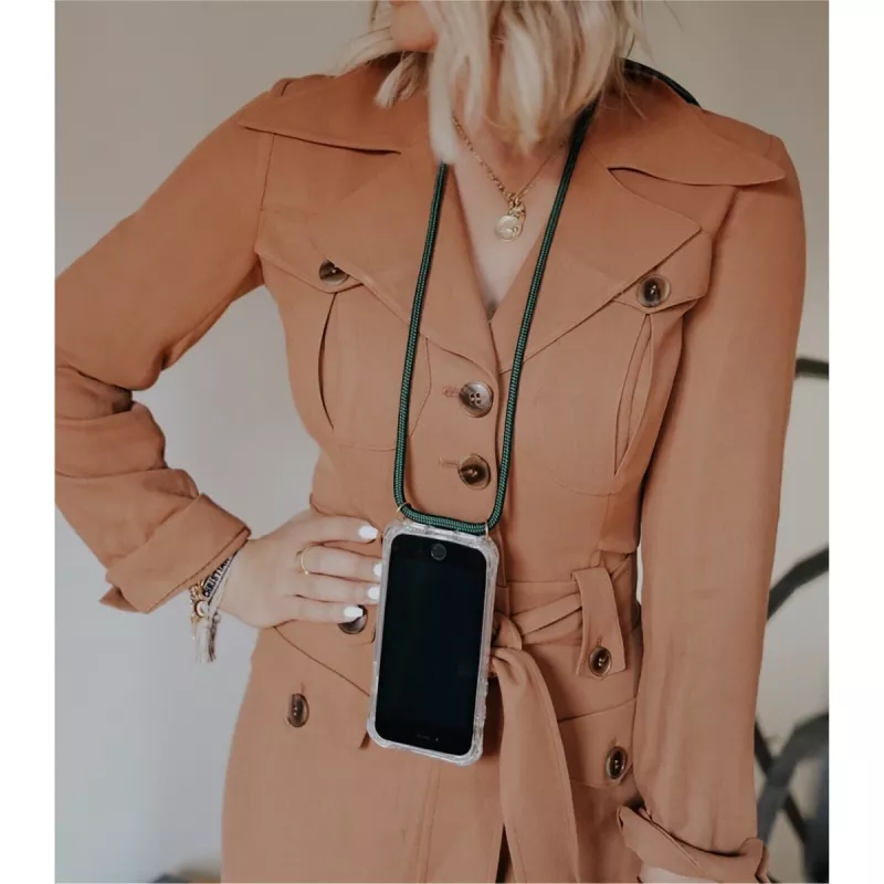 Puhelimen kaulaketju Lookabe loo014 iPhone XR – kulta-vihreä suojakotelo hihnalla