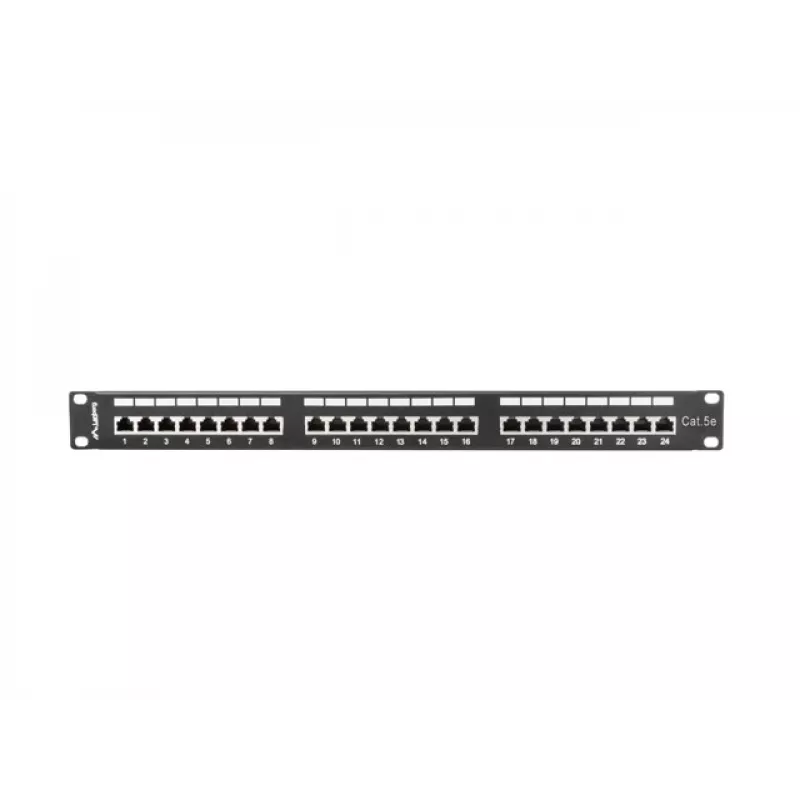 Patch-paneeli 1U LANBERG PPS5-1024-B — 24-porttia RJ-45 Cat5, metalli, musta, räkkiasennus