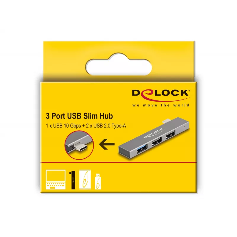 DeLOCK 3 portin ohut USB-keskitin USB Type-C 10 Gbps 2 x USB 2.0