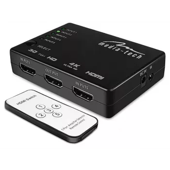 HDMI-kytkin MEDIA-TECH MT5207, 5x HDMI-tulo, 1x HDMI-lähtö, musta