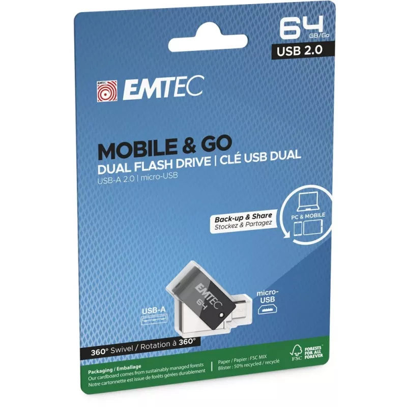 USB-muistitikku Emtec 64 GB USB Type-A Micro-USB T260B