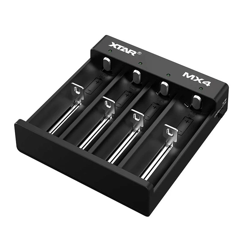 Laturi XTAR MX4 4-paikkainen yleislaturi Li-Ion NiMH USB-C, musta, tukee 4 paristoa