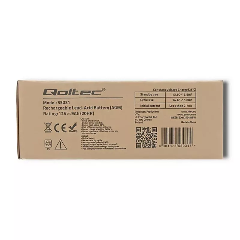 UPS-akku QOLTEC 53031 12V 9Ah vihreä, 152×94×65 mm, 2,35 kg