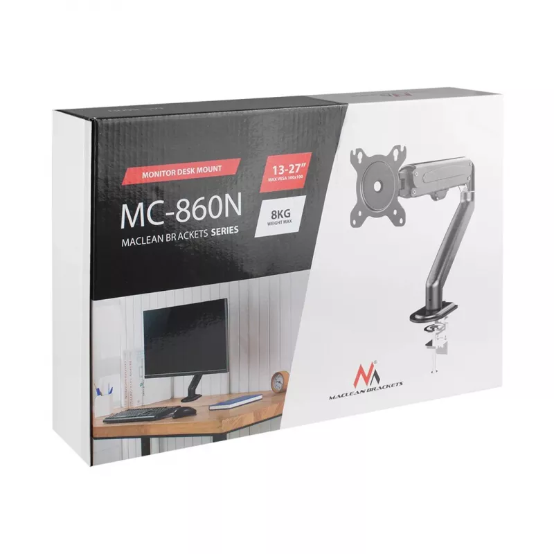 Maclean MC-860N näyttöteline, kaasujousella, 13-27, 8 kg, musta