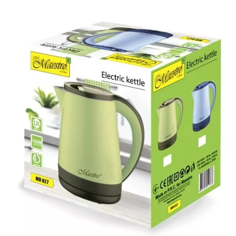Maestro MR-037 vedenkeitin 1,2 L 1630 W ruostumaton teräs, sininen, 360° jalusta