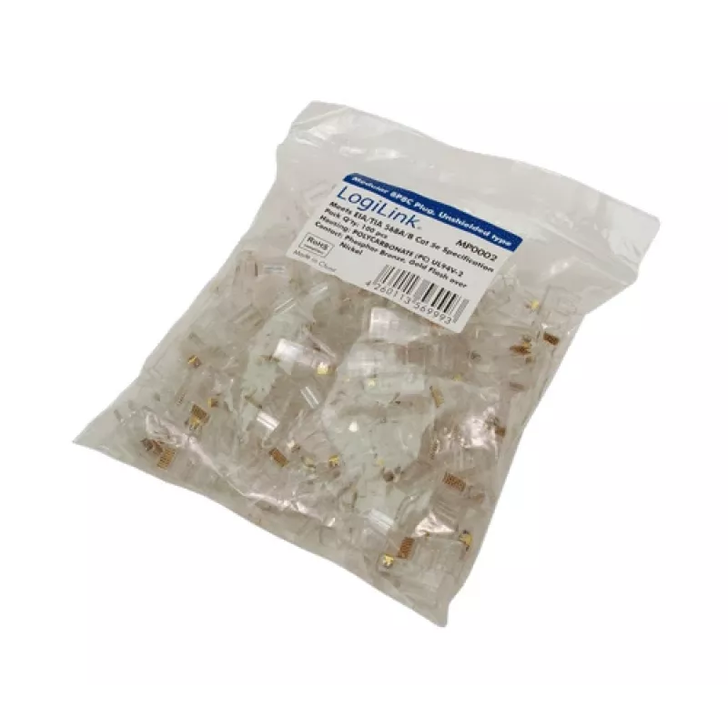 RJ-45 kaapeliliitin LOGILINK MP0002, CAT5e, läpinäkyvä, 100 kpl:n pakkaus