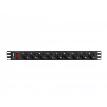 Virranjakoyksikkö LANBERG PDU-09F-0300-BK — 9x Type-F-pistorasiaa, 3 m kaapeli, alumiinikotelo, 10 A