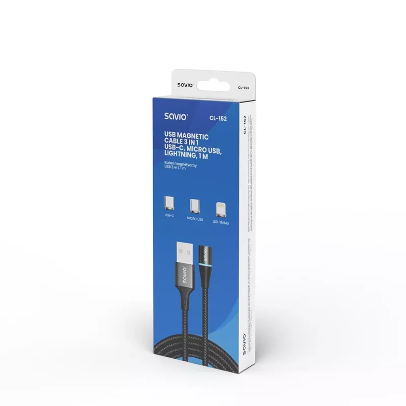 Savio CL-152 USB-kaapeli 1 m USB 2.0 USB C Micro USB A/Lightning musta