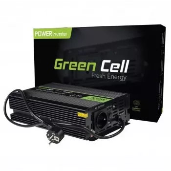 Jännitemuunnin Green Cell INV07, DC 12 V → AC 230 V, 300 W, 50 Hz, Type-C-pistoke, musta