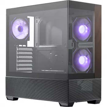 Cooler Master Elite 690 PC-kotelo, Midi-Tower, ATX, Tempered Glass - 4x ARGB-tuuletin, puu, musta