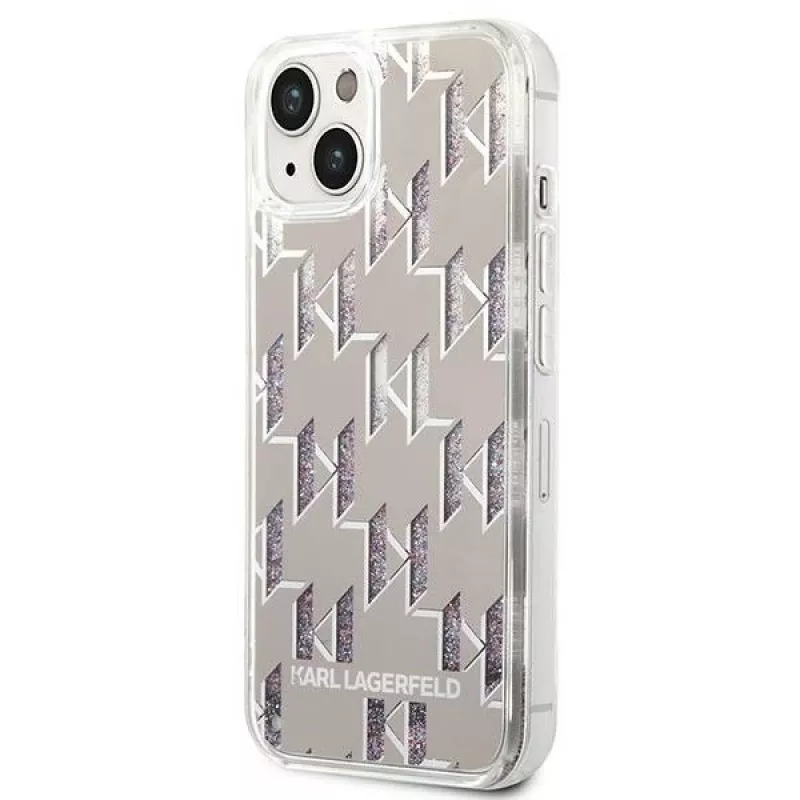 Karl Lagerfeld KLHCP14MLMNMS iPhone 14 Plus 6.7 kova kotelo hopea / hopea Liquid Glitter Monogram