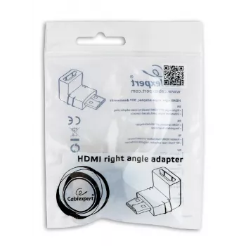 HDMI-sovitin GEMBIRD A-HDMI90-FML, HDMI–HDMI, 90° kulmasovitin, musta